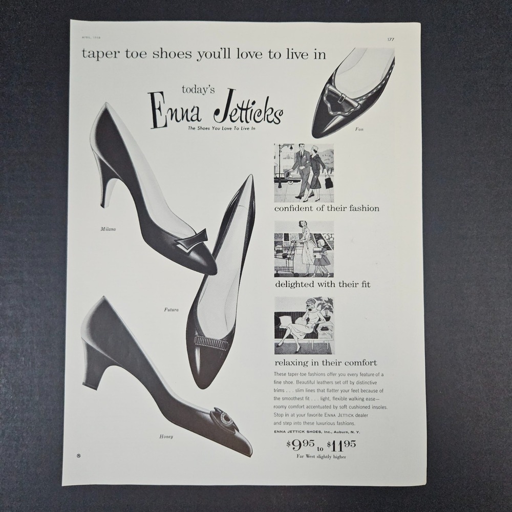 1958 Enna Jettick Shoes Vintage‎ Print Ad Milano Futura Honey Auburn NY Footwear